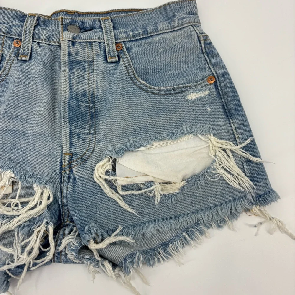 Levi’s 501 Distressed Button Fly Denim Cutoffs Shorts - Picture 3 of 12